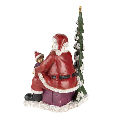 CLAYRE E EEF Figurine Père Noël avec Enfant Sapin de Noël et Cheval à Bascule 16x13x22 cm