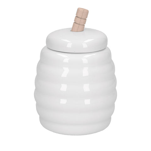WHITE PORCELAIN Honey jar with white MENAGE honey spoon Ø8,5 H11 cm