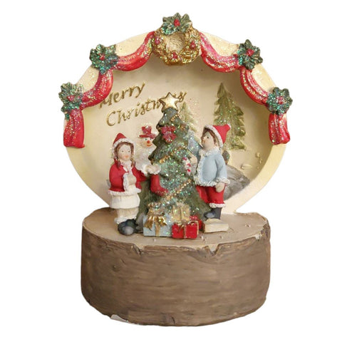 INART Statuina natalizia con bambini e albero di natale led in resina 8xh12 cm