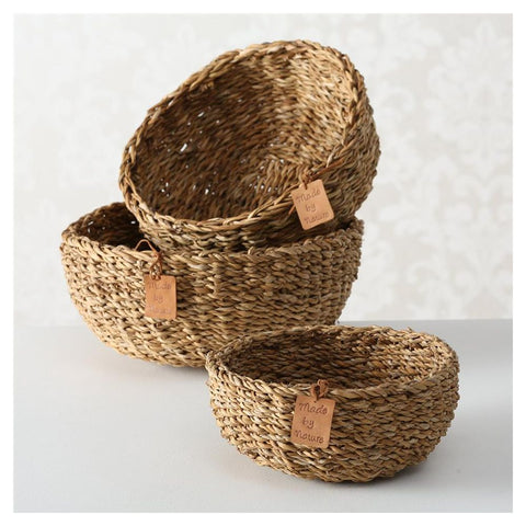 Boltze Round wicker kitchen basket, seagrass seagrass wooden storage basket, 100% natural material "Sophy", Boho Scandinavian 3 variants
