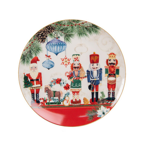 CLAYRE &amp; EEF Assiette de Noël décorative en porcelaine casse-noix rouge et blanc Ø21 cm