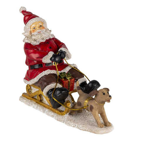 CLAYRE E EEF Décoration de Noël Père Noël en traineau avec chien effet bois 24x2x16 cm
