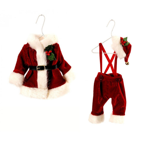 VETUR Decorazione natalizia giacca e salopette Babbo Natale velluto rosso 2 var.