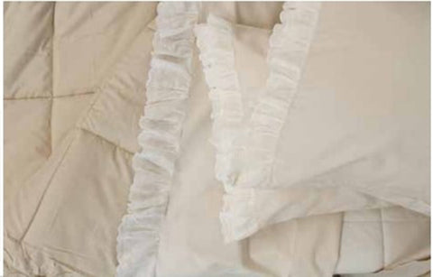 L'ATELIER 17 Spring double bed set, Boutis summer sheets in pure cotton with san gallo lace in "Nicole" color hand-sewn artisan product Made in Italy 2 variants