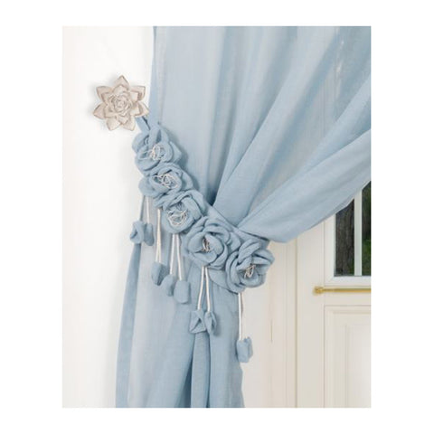 COCCOLE DI CASA Set2 embrasse de rideau GARZATINO avec roses en lin bleu clair 80x5x10