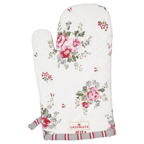 GREENGATE Oven glove ELOUISE WHITE in white cotton 28cm COTGRIELO0104