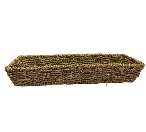 Boltze Rectangular wicker kitchen basket, Seagrass and iron storage basket, natural material "Elstra", Scandinavian style, vintage 12x36xh2.5 cm