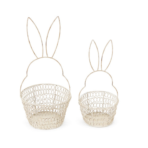 FABRIC CLOUDS Set of 2 rabbit baskets with Easter decoration in Clarissa beige metal