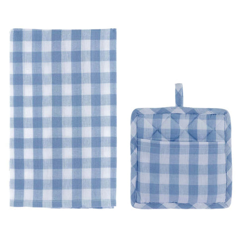 Blanc Mariclò Set pot holder and light blue shabby cotton tea towel BON BON 50x70 cm