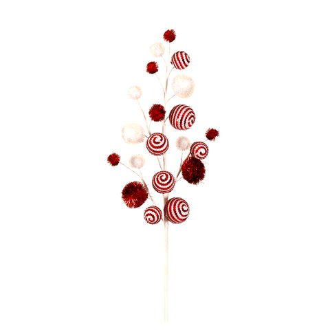 Branche de décoration de Noël VETUR avec des bonbons rouge et blanc avec des paillettes 73 cm