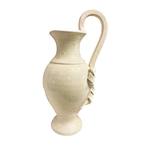 LEONA Vase amphore décoratif Shabby Chic en céramique ivoire avec noeud H43 cm