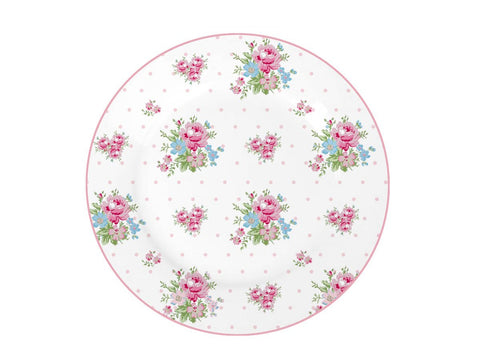 ISABELLE ROSE Piatto dessert in porcellana MARIE DOTS bianco con fiori rosa 19cm
