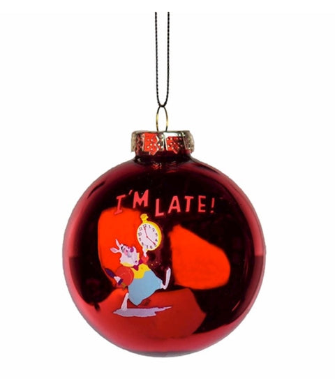 Kurt S. Adler Bauble disney White Rabbit "I'm late" Christmas ball in red glass Ø8cm