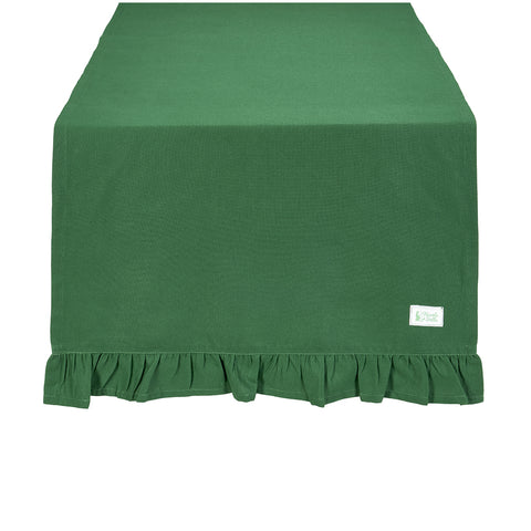Tapis de chemin nuages ​​en tissu à volant en coton vert "Demetra" 150x50+6 cm
