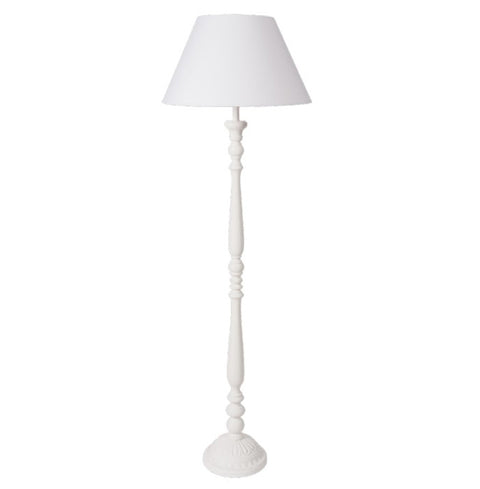 COCCOLE DI CASA Wooden floor lamp with "TECLA" white linen lampshade, vintage Shabby Chic D24.5xH160 cm