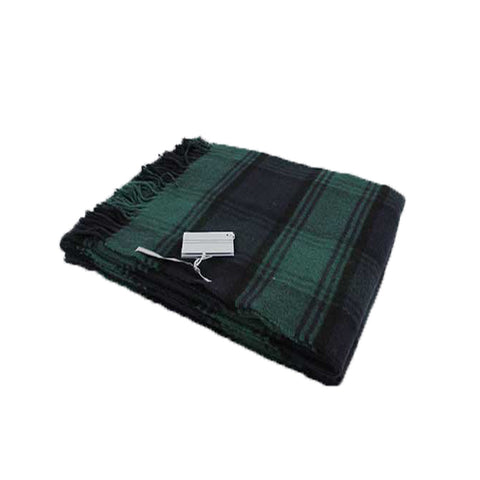CECCHI E CECCHI Blue and green pure wool plaid blanket with fringes 135x190 cm
