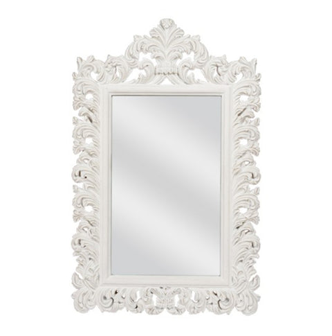 COCCOLE DI CASA Rectangular wall mirror in "Cecil" polyresin with pickled white damask frame, Shabby Chic vintage antiqued effect 82x127 cm