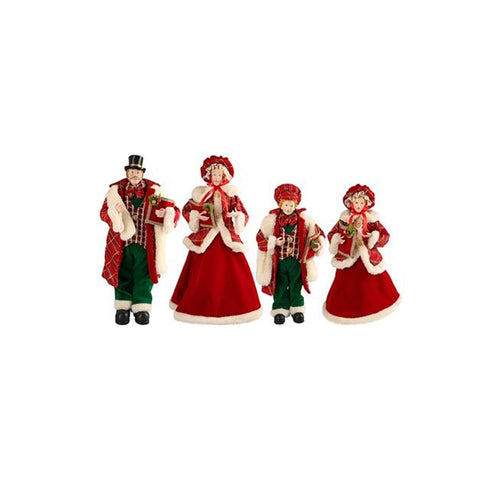 TIMSTOR Set 4 Statuine Cantori Decorazione natalizia stoffa rosso e verde H46 cm