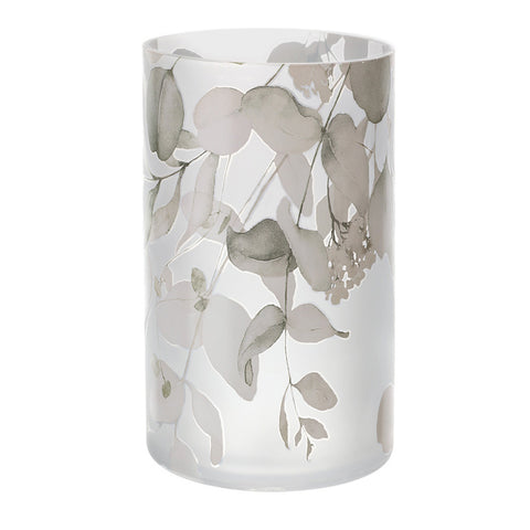 HERVIT Vase en verre satiné à décor floral Botanique rose Ø12x20 cm