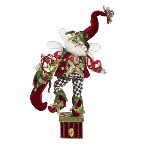 GOODWILL Statue Lutin décoration Père Noël en résine et tissu rouge H48 cm
