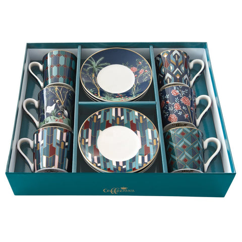 EASY LIFE Set 6 porcelain coffee cups and saucers MANDALAY gift box 100 ml