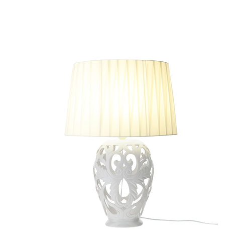 HERVIT Lampe potiche ovale ajourée LAMPE BAROQUE blanche H38 cm