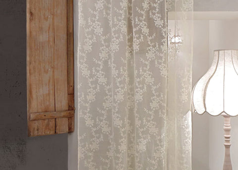 L'ATELIER 17 Rideau de fenêtre chambre en dentelle polyester avec roses brodées, Collection "CIEL" Shabby Chic 3 variantes 140x290 cm