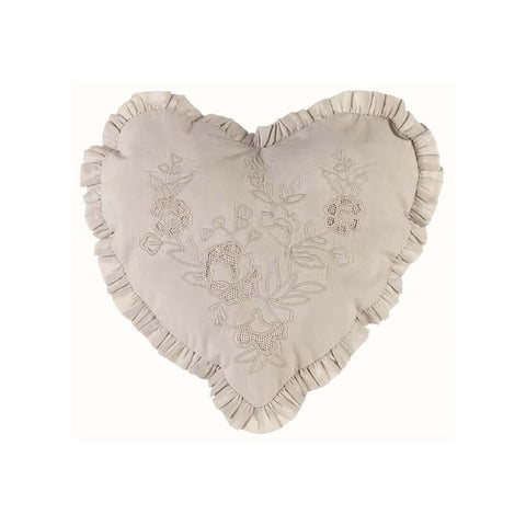 BLANC MARICLO' Heart-shaped decorative cushion with dove gray floral decoration 30 cm