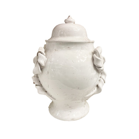 LEONA Potiche con coperchio Shabby Chic ceramica bianco con fiocchi H33 cm