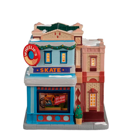 LEMAX Illuminated Building "Wheelie'S Cycle And Skate Shop" Build your own Christmas village