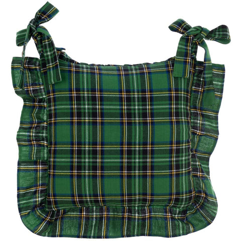 BLANC MARICLO' Set of 2 Christmas chair cushion covers with tartan green cotton frill