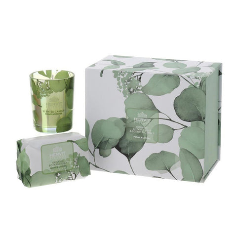Coffret de bougies parfumées Hervit Green avec savon Pivoine et Litchi "Botanic"