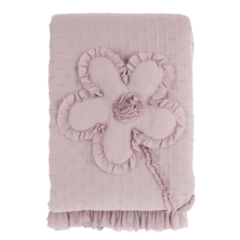 BLANC MARICLO' Boutis single quilt with frill with pink flower 180x260cm