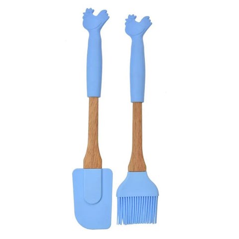 Clayre &amp; Eef Set of 2 kitchen utensils with chicken in blue silicone 28x5 / 27x5 cm