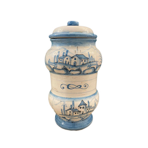 LEONA Craft jar SALONA white ceramic with blue decorations Ø15 H27 cm