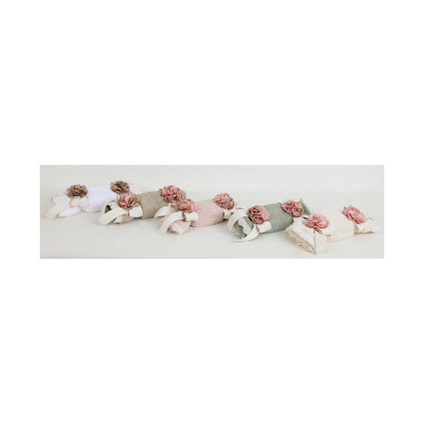 FIORI DI LENA Lavetta asciugamano piccola ospite bagno con saponetta 200 gr e fiori similpelle 4 varianti L 30x30 cm