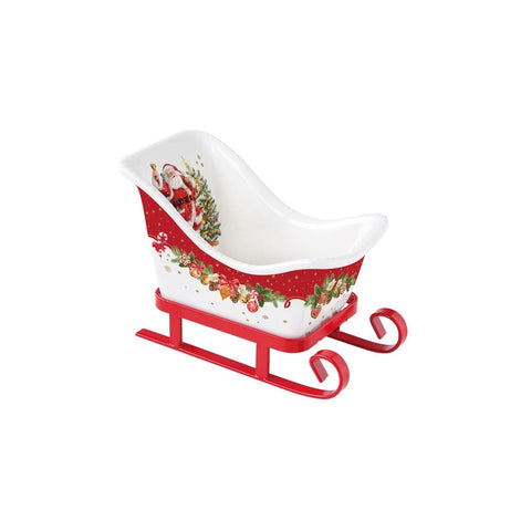 EASY LIFE Luge de Noël en porcelaine CHRISTMAS MEMORIES rouge et blanc 14,5×8cm