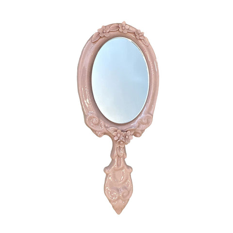 SHARON Specchietto in porcellana cipria con decoro roselline Made in Italy H 21 cm