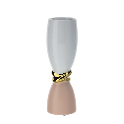 Hervit Vase en porcelaine blanche, rose "Tissage" D12xH36 cm