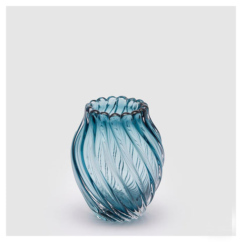 EDG Enzo de Gasperi Indoor vase lined in relief with blue polished glass neck, flower or plant holder, modern style