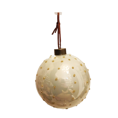 EDG Boule de Noël Sphere pour sapin blanc brillant à pois dorés en verre Ø10 cm