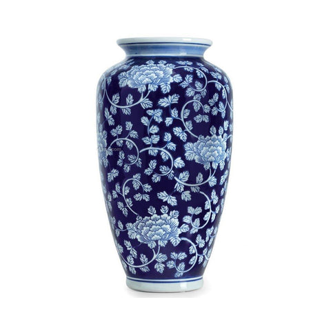 Fade Vaso alto da interno per piante o fiori blu floreale in porcellana "Shang" Design Moderno, Glamour D20xH36 cm