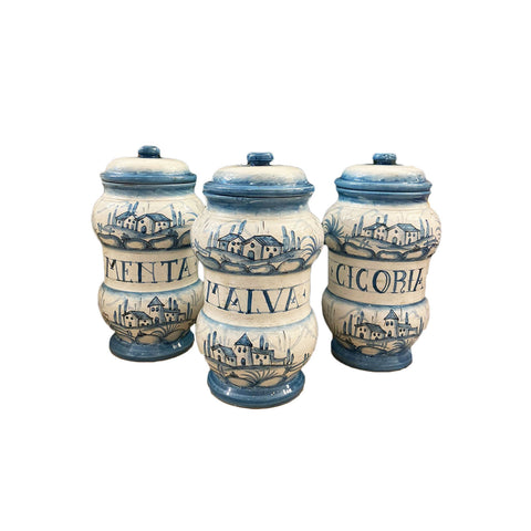 Pots à épices LEONA Tris avec couvercle en céramique SALONA décorations bleues Ø15 H27 cm