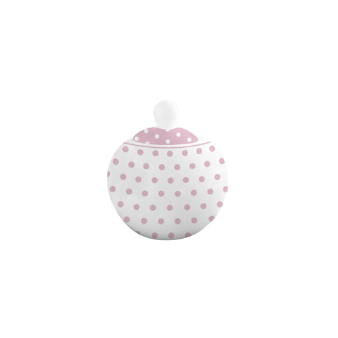 ISABELLE ROSE Zuccheriera fine porcellana bone china bianco pois e rosa 9x9.5 cm