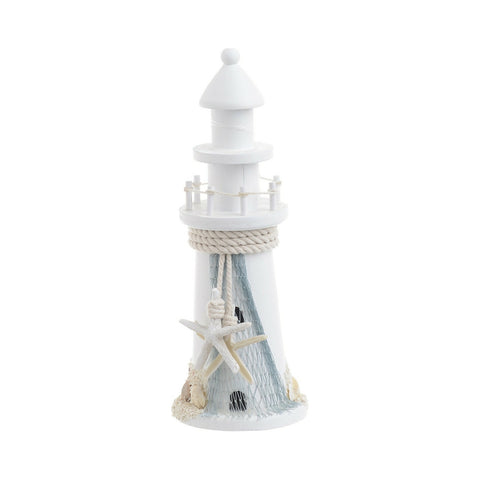 INART White wooden lighthouse decoration with starfish 8x8x22 cm 4-70-511-0137