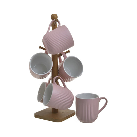 INART Set 6 tasses en porcelaine violette avec support en bois 220 ml 3-60-931-0178