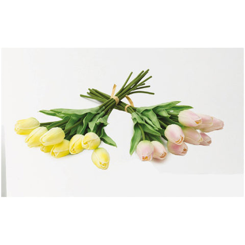 Hervit Bouquet de 10 tulipes artificielles jaunes H35 cm