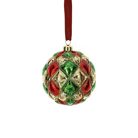 HERVIT Pallina rombi natalizia sfera per albero vetro CHESTER multicolore Ø10 cm
