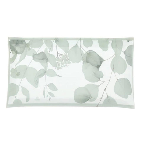 Hervit Piatto decorativo in vetro bianco floreale "Botanic" 20x37 cm