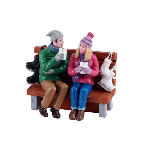 LEMAX Engaged couple sitting on the bench "Hot Cocoa Drinkers" for your home village